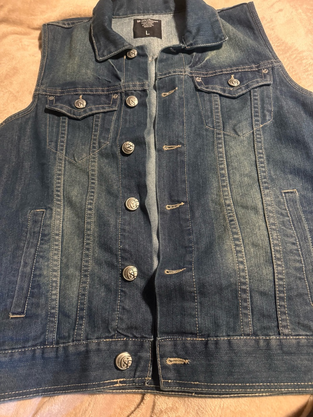 SD Collection Women's Dark Blue Denim Sleeveless Vest with Button Front
